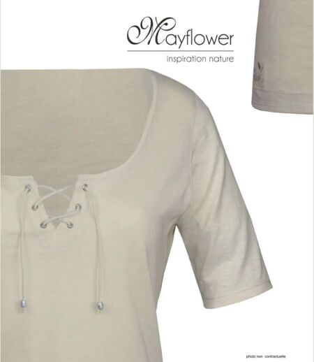 Tee-shirt MAYFLOWER DAMOCLES2 beige à lacets : l'élégance des manches 3/4