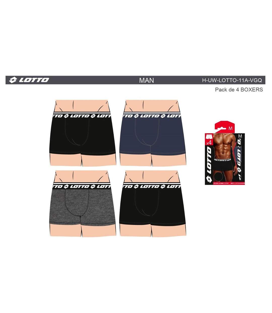 Boxer homme LOTTO Pack de 4 Boxers 0914