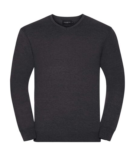 Russell Collection Mens V-Neck Knitted Pullover Sweatshirt (Charcoal Marl) - UTBC1012