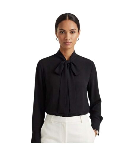 Womens/ladies Tie Neck Long-sleeved Blouse Black Boss