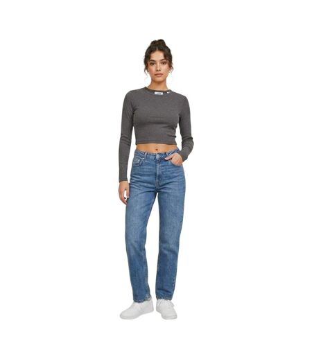 T-shirt Court Manches Longues Feline Femme Gris Foncé Chiné JJXX