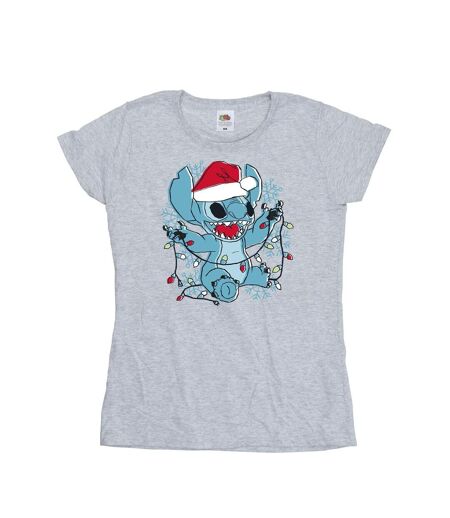 Disney Femmes/Les femmes Lilo And Stitch Christmas Lights - T-shirt en coton à motif d'esquisse (Gris sportif) - UTBI25669