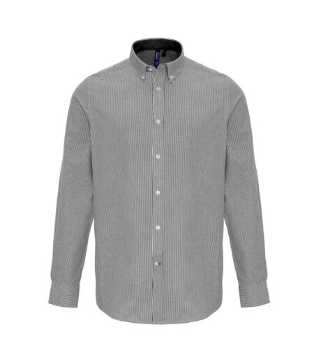 Premier Mens Cotton Rich Oxford Stripe Shirt (White/Gray)