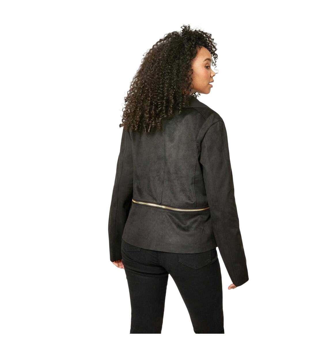 Womens/ladies Suedette Zipped Waterfall Jacket Black Biba-3