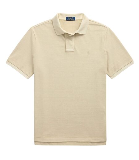 Mens Embroidered Logo Collared Slim Short-sleeved Polo Shirt Natural Ralph Lauren