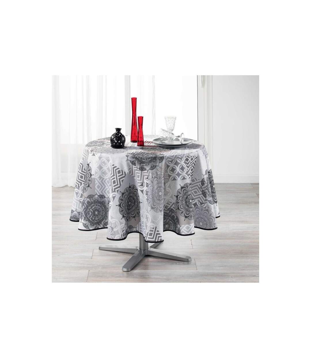 Nappe Ronde Imprimée Flamenco 180cm Gris-1
