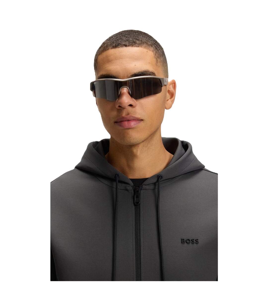 Mens Stretch Sport Full Zip Hoodie Dark Grey Boss-4