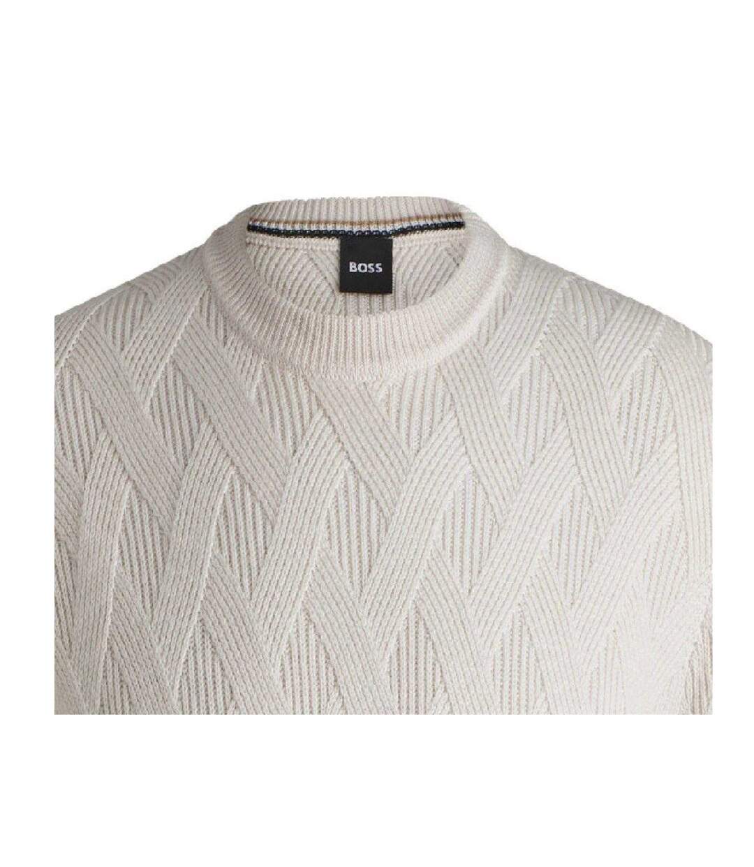 Mens Ribbed Regular Jumper White Boss-3