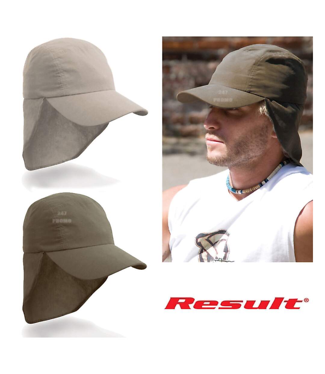 Lot de 2  casquettes légionnaire adulte olive Result-3