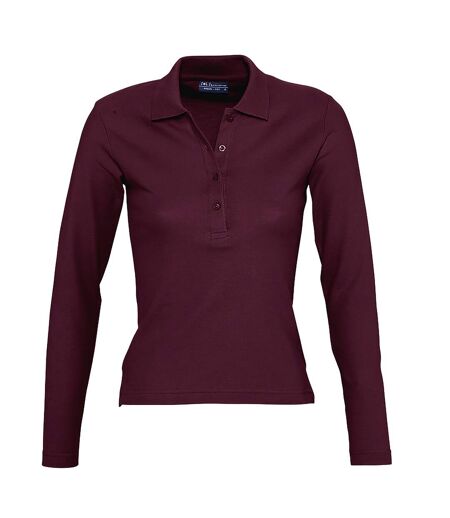 SOLS Womens/Ladies Podium Long Sleeve Pique Cotton Polo Shirt (Burgundy)