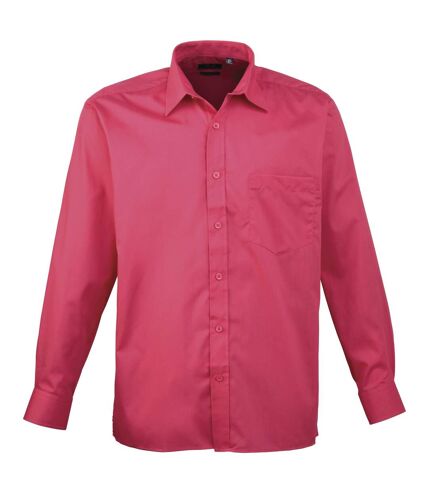 Premier Mens Long Sleeve Formal Plain Work Poplin Shirt (Hot Pink) - UTRW1081