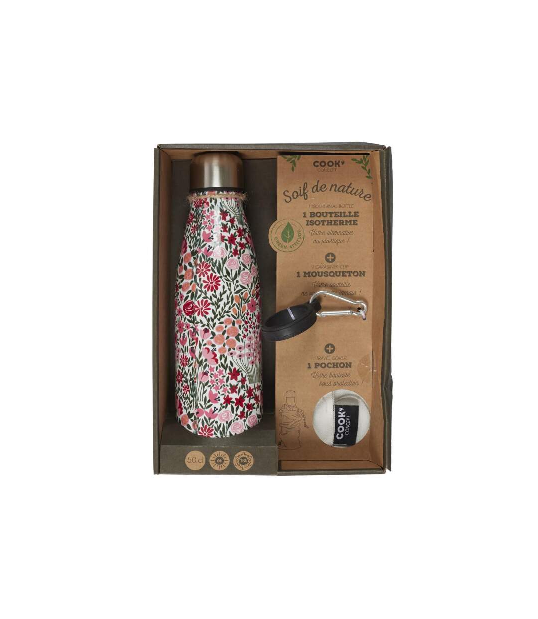 Coffret Bouteille Isotherme Fleurie 25cm Multicolore-2