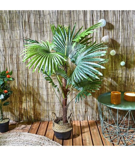 Plante Artificielle en Pot Palmier 135cm Vert & Noir
