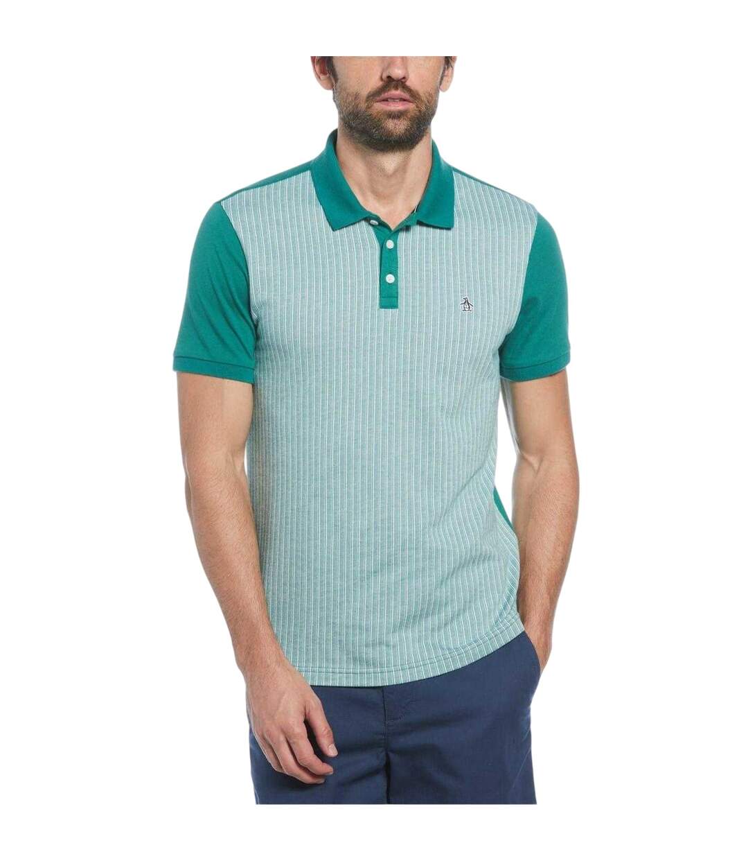 Mens Vertical Stripe Polo Shirt Green Original Penguin-1
