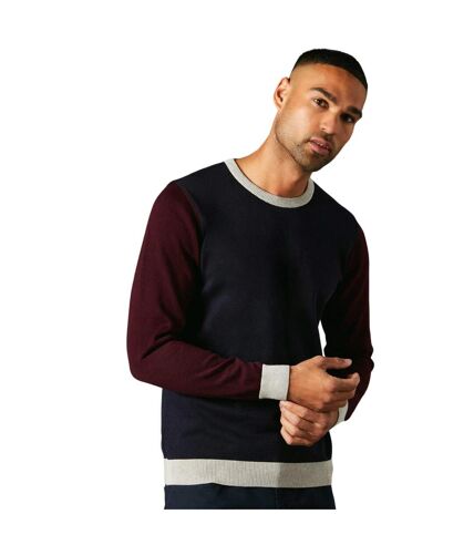 Mens colour block cotton crew neck sweater navy Burton