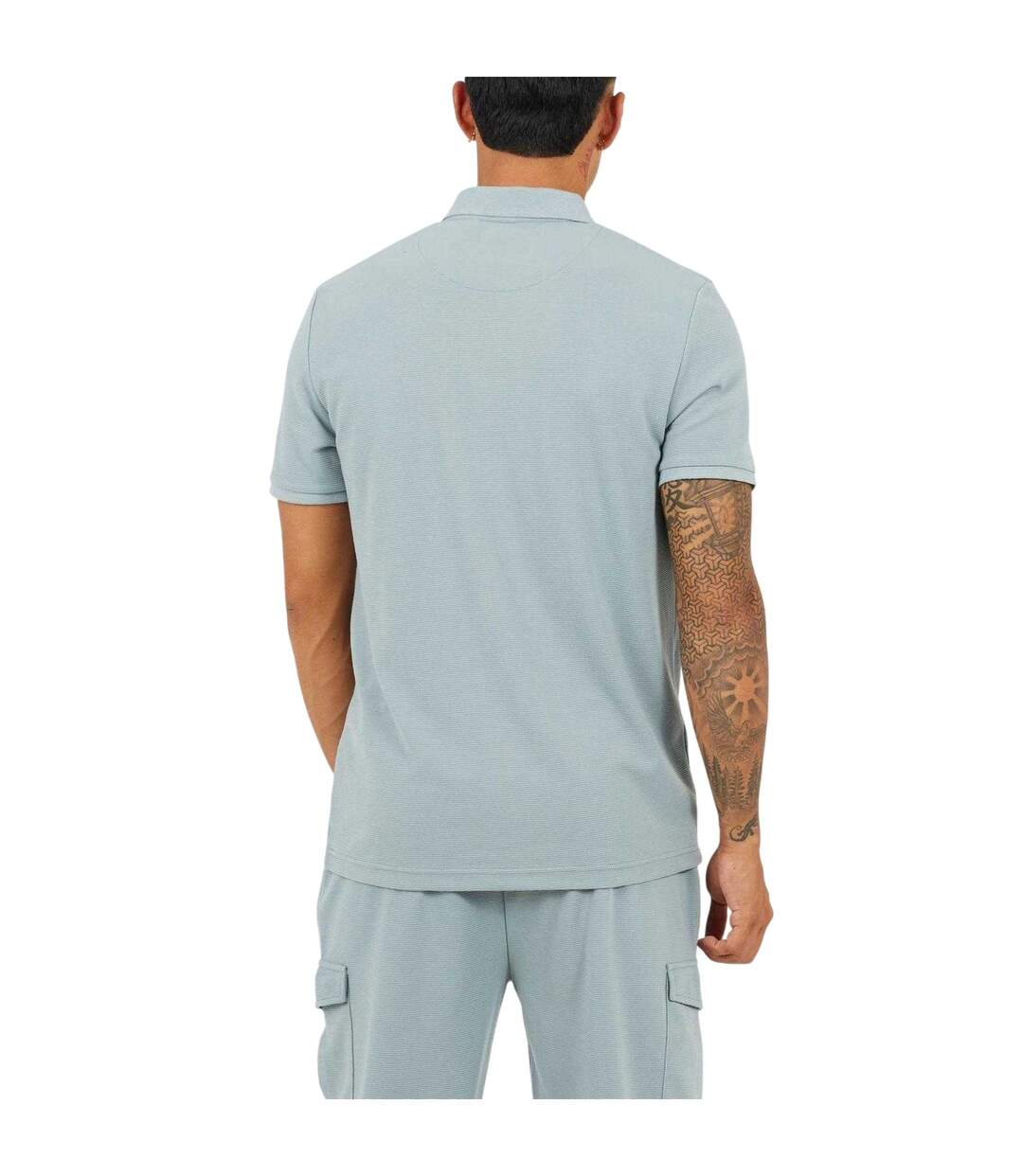 Mens Ribbed Quarter Zip Short-sleeved Polo Shirt Duck Egg Blue Brave Soul-3