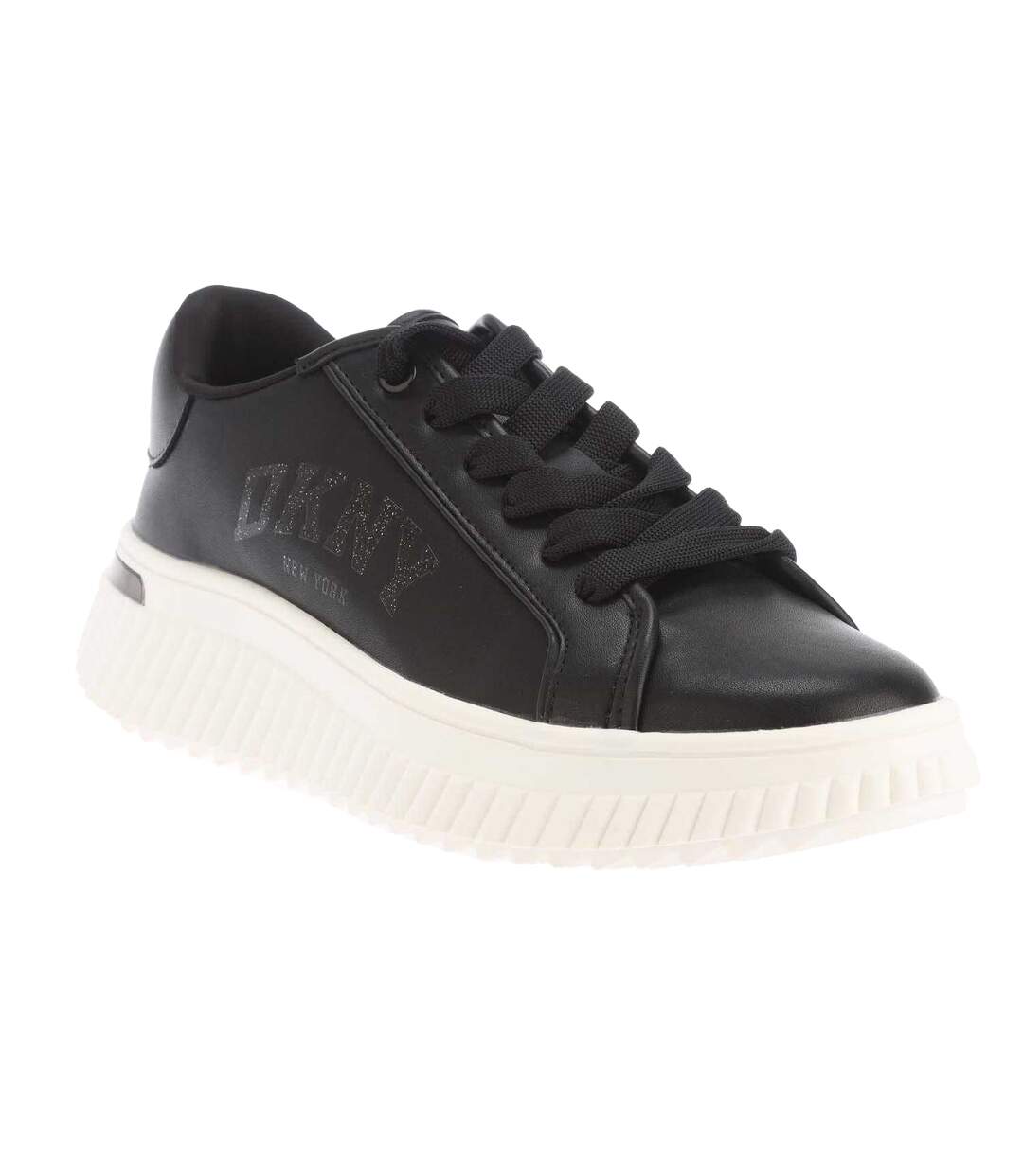 Womens/ladies Larissa Leather Lace Up Trainers Black DKNY-1