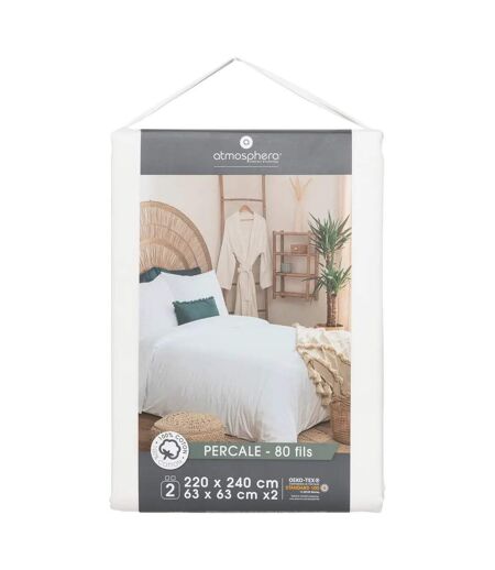 Parure de Lit 3 Pièces Percale 240x220cm Blanc
