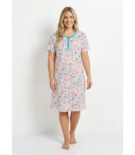 Chemise de nuit courte imprimée col tunisien