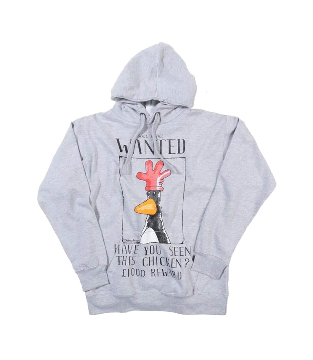 Unisex Adult Feathers Mcgraw Wanted Poster Hoodie Grey Wallace And Gromit-2