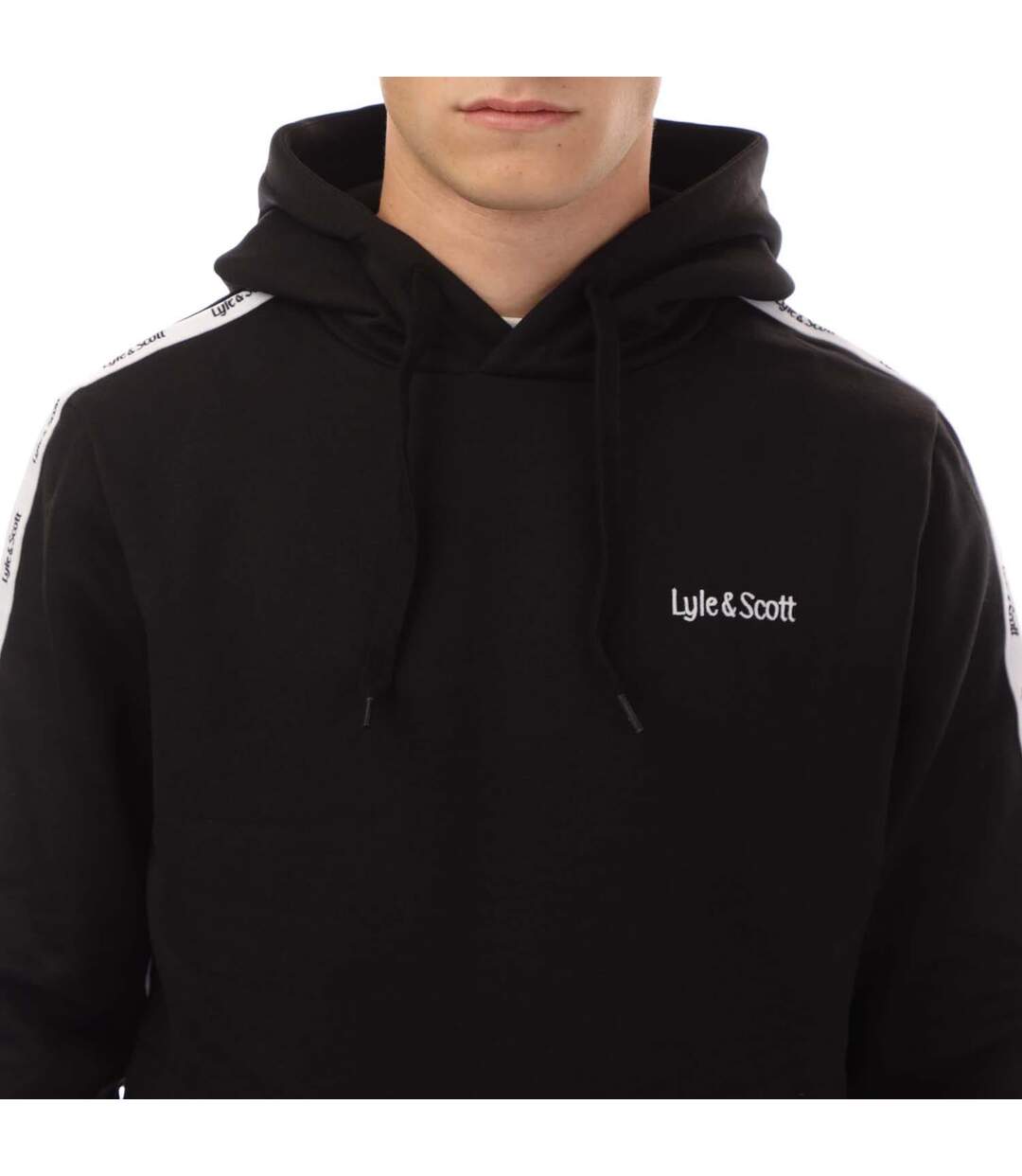 Mens Tape Hoodie Black Lyle & Scott-4