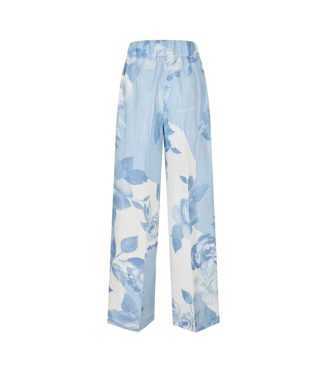 Womens/ladies Knitted Pull-on Wide Leg Trousers White Blue Off-White-3