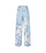 Womens/ladies Knitted Pull-on Wide Leg Trousers White Blue Off-White-3