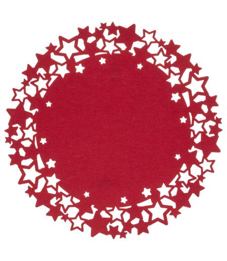 Lot de 6 sets de table de Noël rond motifs étoiles en feutrine Diam. 38 cm - Rouge