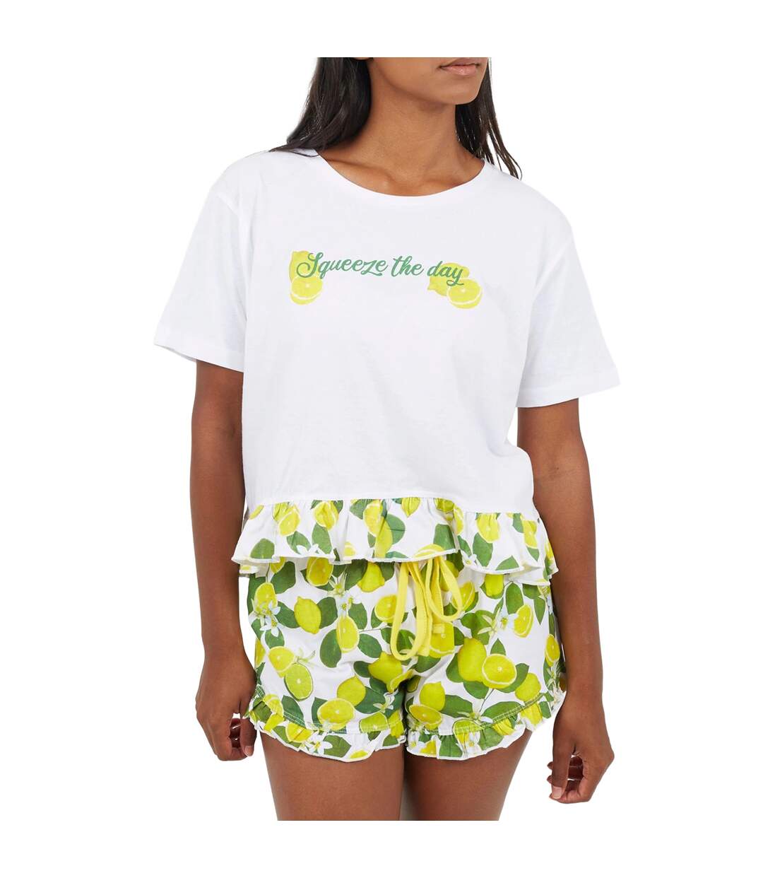 Womens/ladies Lemon Short Pyjama Set White Yellow Brave Soul-4