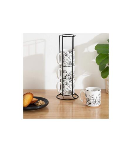 Lot de 4 Mugs sur Rack White Floral 24cl Blanc