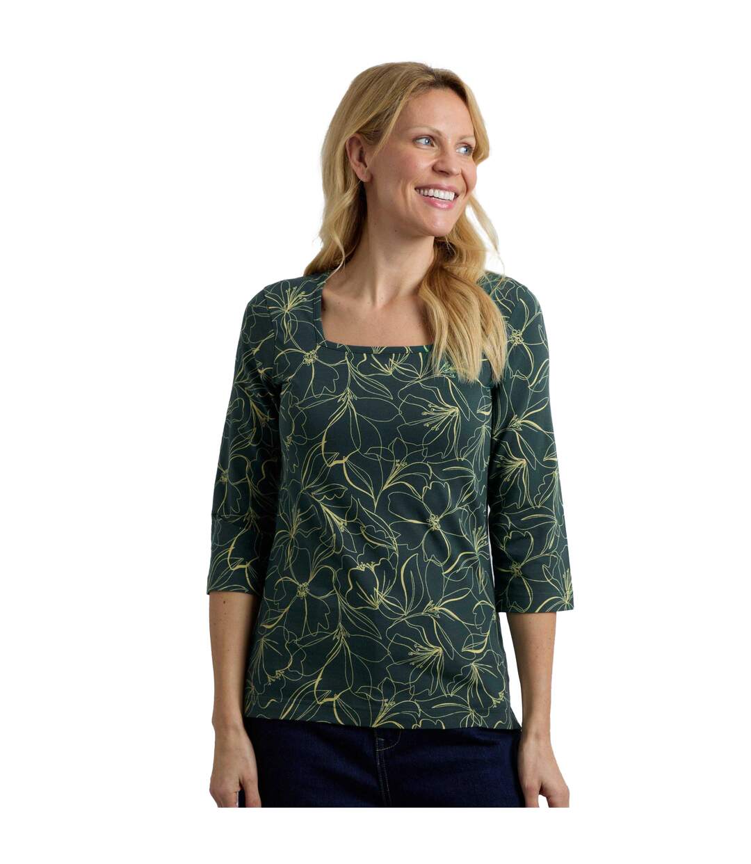 Womens/ladies wyman printed square neck t-shirt forest green Weird Fish-3