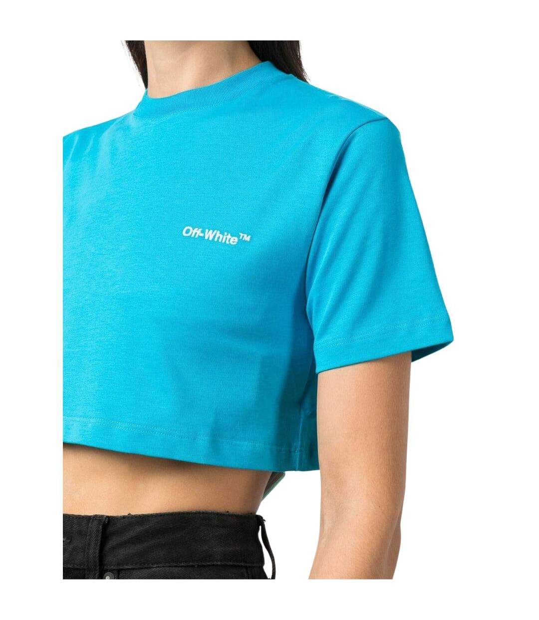 T-shirt Court Helvetica Femme Bleu Off White-4