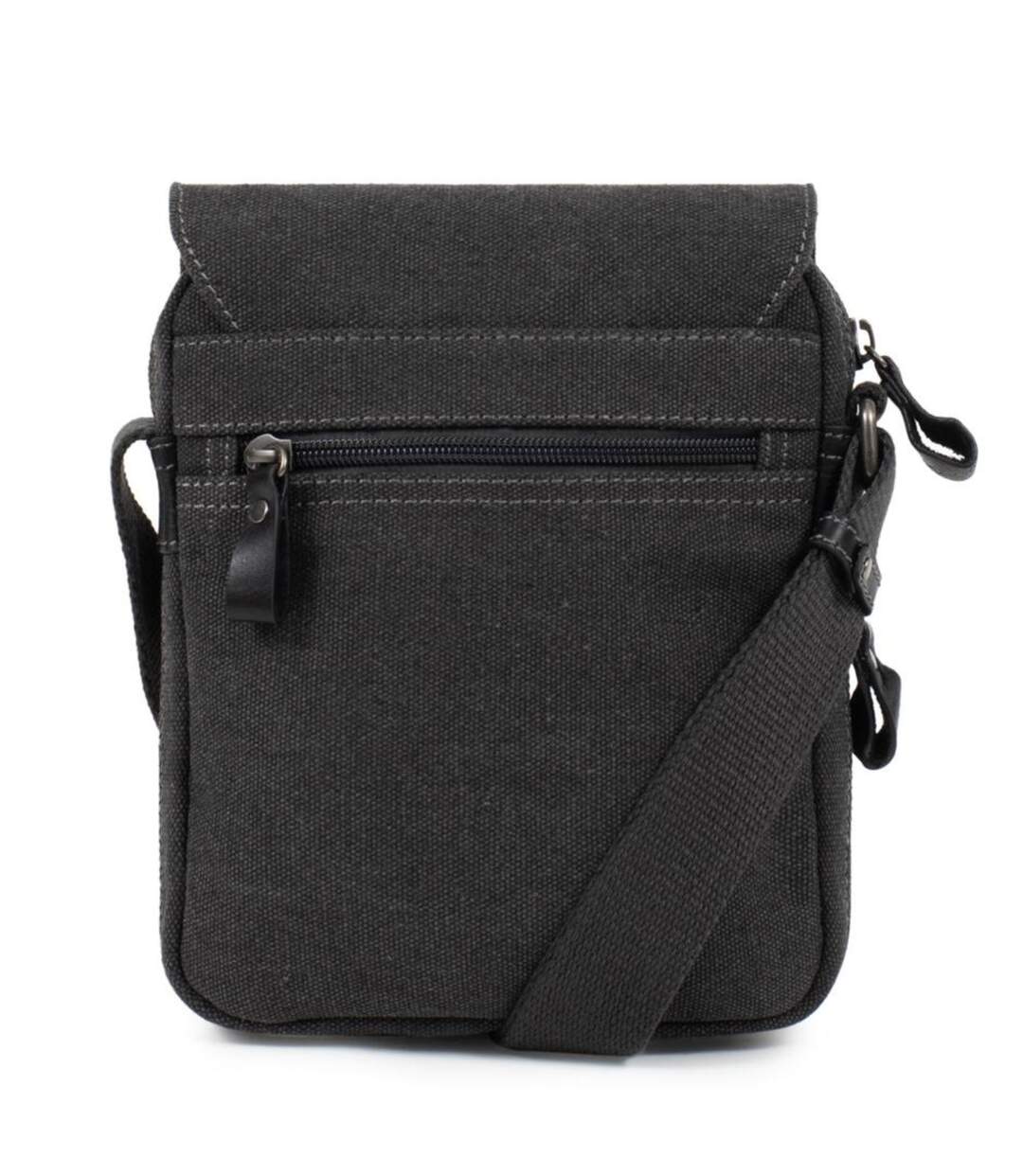 Sacoche bandoulière homme en toile et cuir noir - multi-poches - poignée et bandoulière réglable-2
