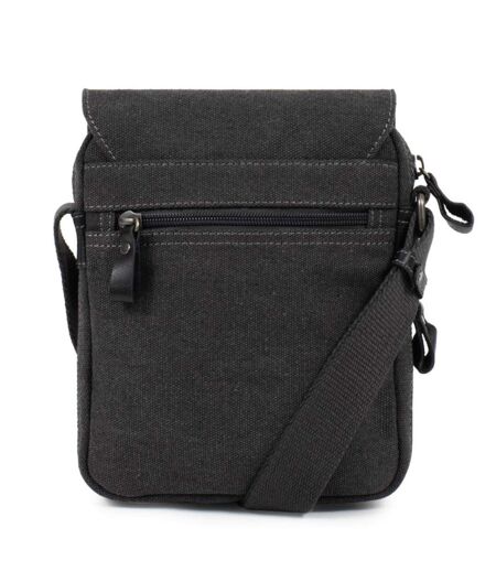 Sacoche bandoulière homme en toile et cuir noir - multi-poches - poignée et bandoulière réglable