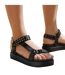 Womens/ladies Hawaii Studded Patent Leather Multi Strap Wide Sandals Black Where´s That From-3