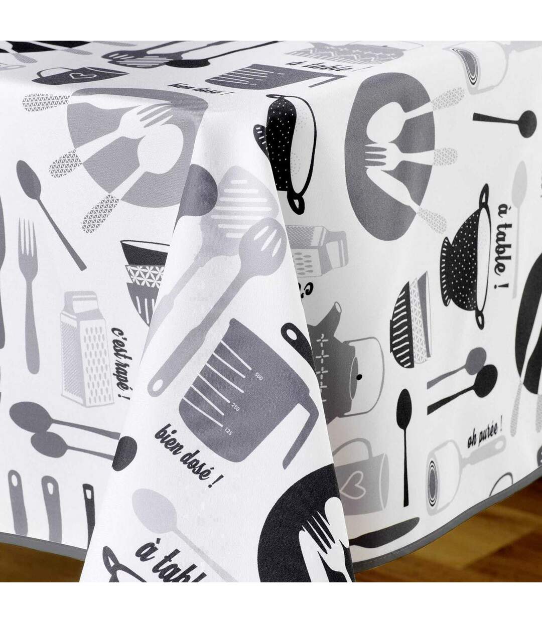 Nappe Imprimé Kitchen 150x240cm Blanc & Noir-2