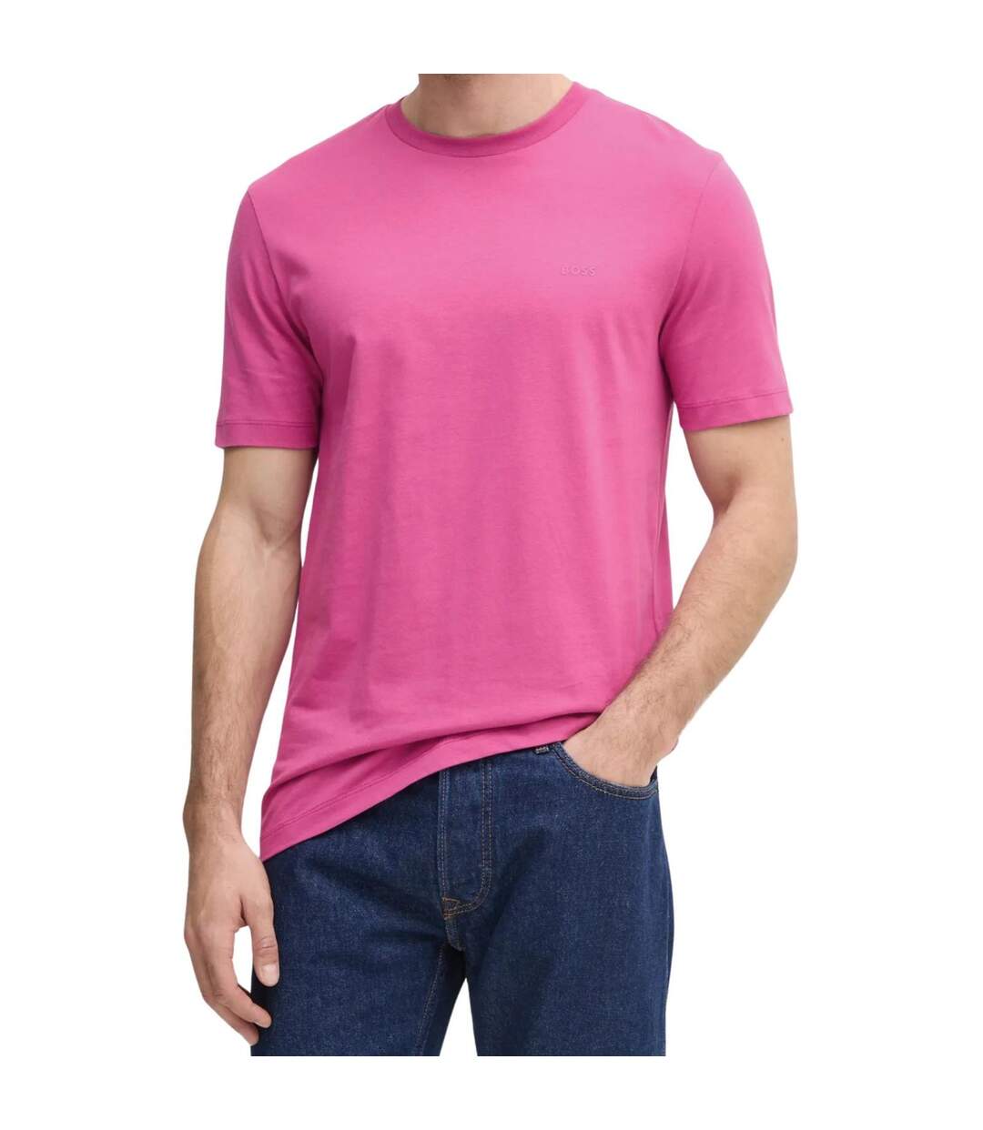 Mens Cotton Slim T-shirt Pink Boss-1