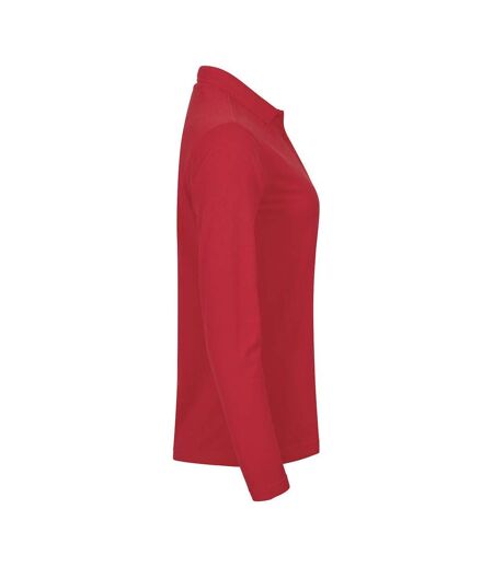Womens/ladies Manhattan Long-sleeved Polo Shirt Red Clique
