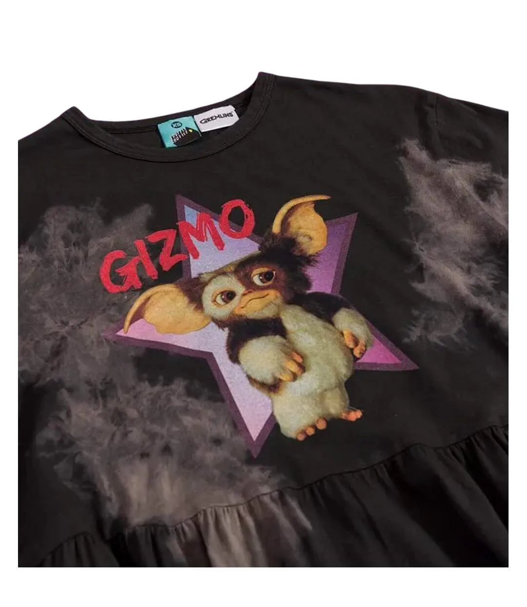 Womens/ladies Gizmo Star Tie Dye Midi Smock Dress Charcoal Gremlins-4