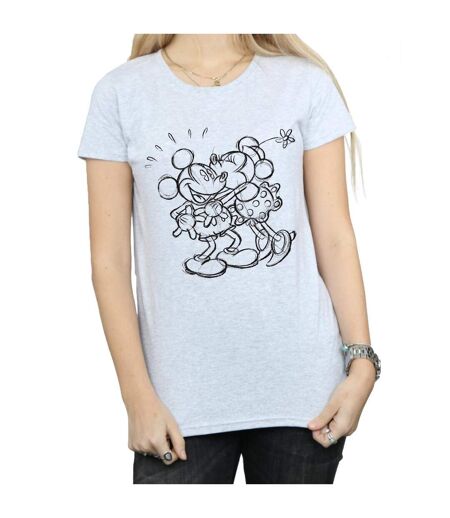 Disney T-shirt en coton Mickey et Minnie Mouse Kiss Sketch - Femmes/Ladies (Gris sportif) - UTBI30985