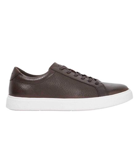 Mens Tais Leather Flat Trainers Chocolate Dune London