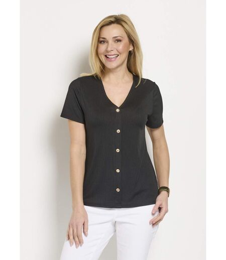 T-shirt côtelé uni droit court col V