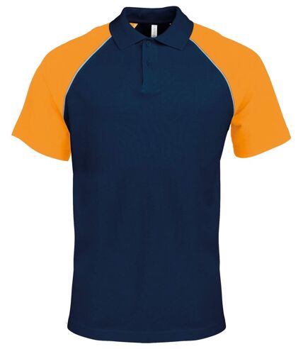 Polo bicolore baseball homme - K226 - bleu marine - orange - manches courtes