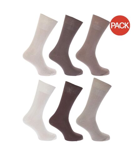 Lot de 6  Chaussettes unies 100% coton paires homme nuances de brun Floso