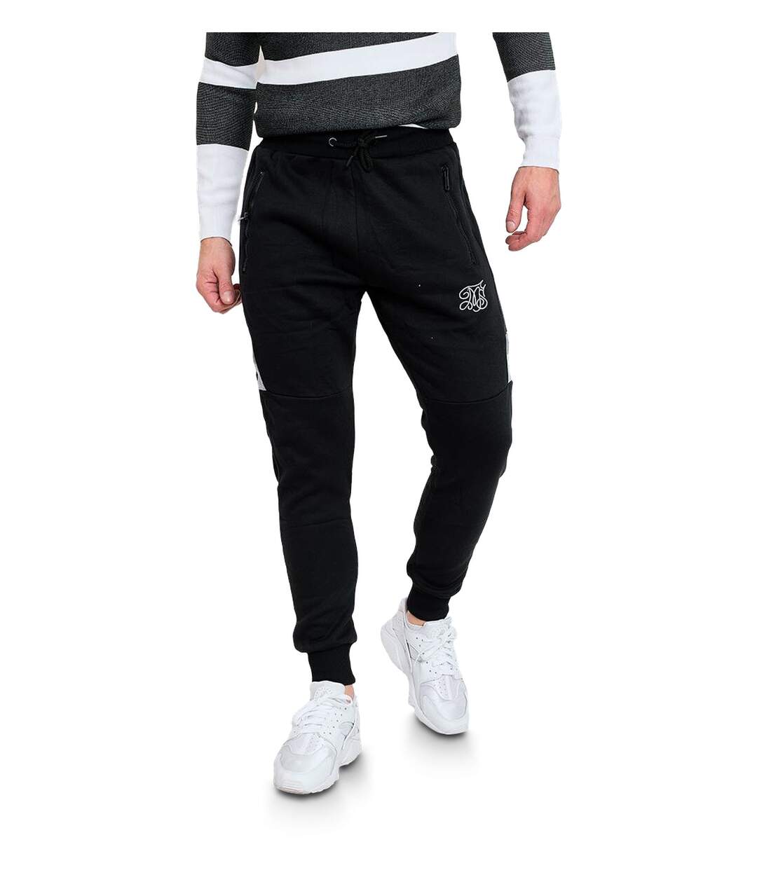 joggings homme de couleur noir coupe slim  en molleton cordon de serrage-1