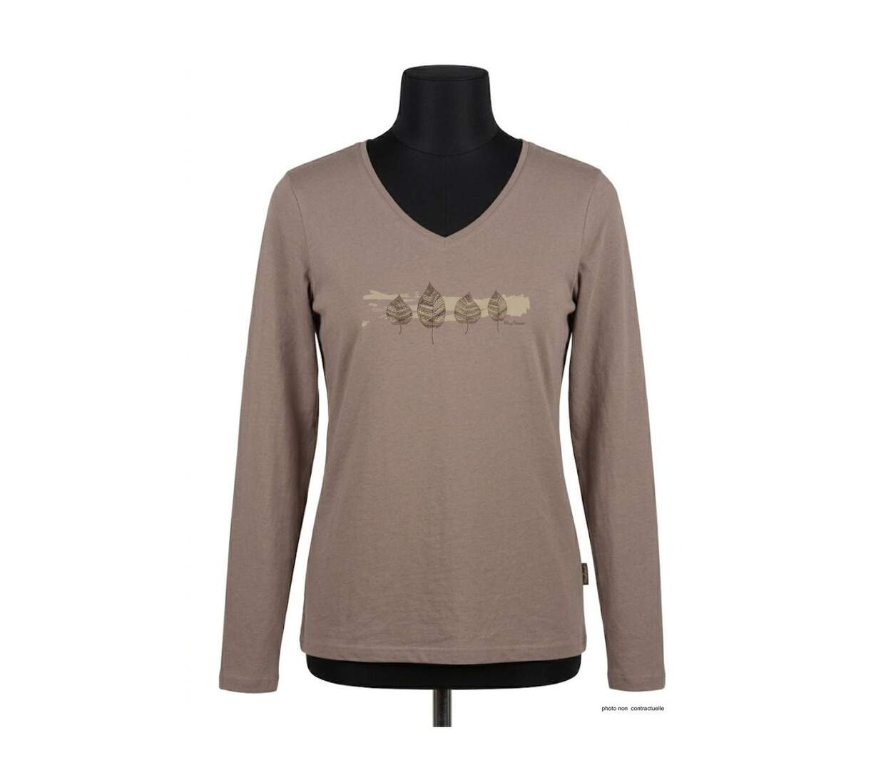 Mayflower NERVAL5GT : Tee-shirt femme grande taille beige à manches longues et col V-3