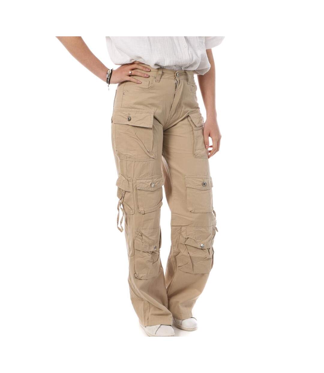 Pantalon Cargo Toile Beige Femme Monday Premium 3172 - L-1