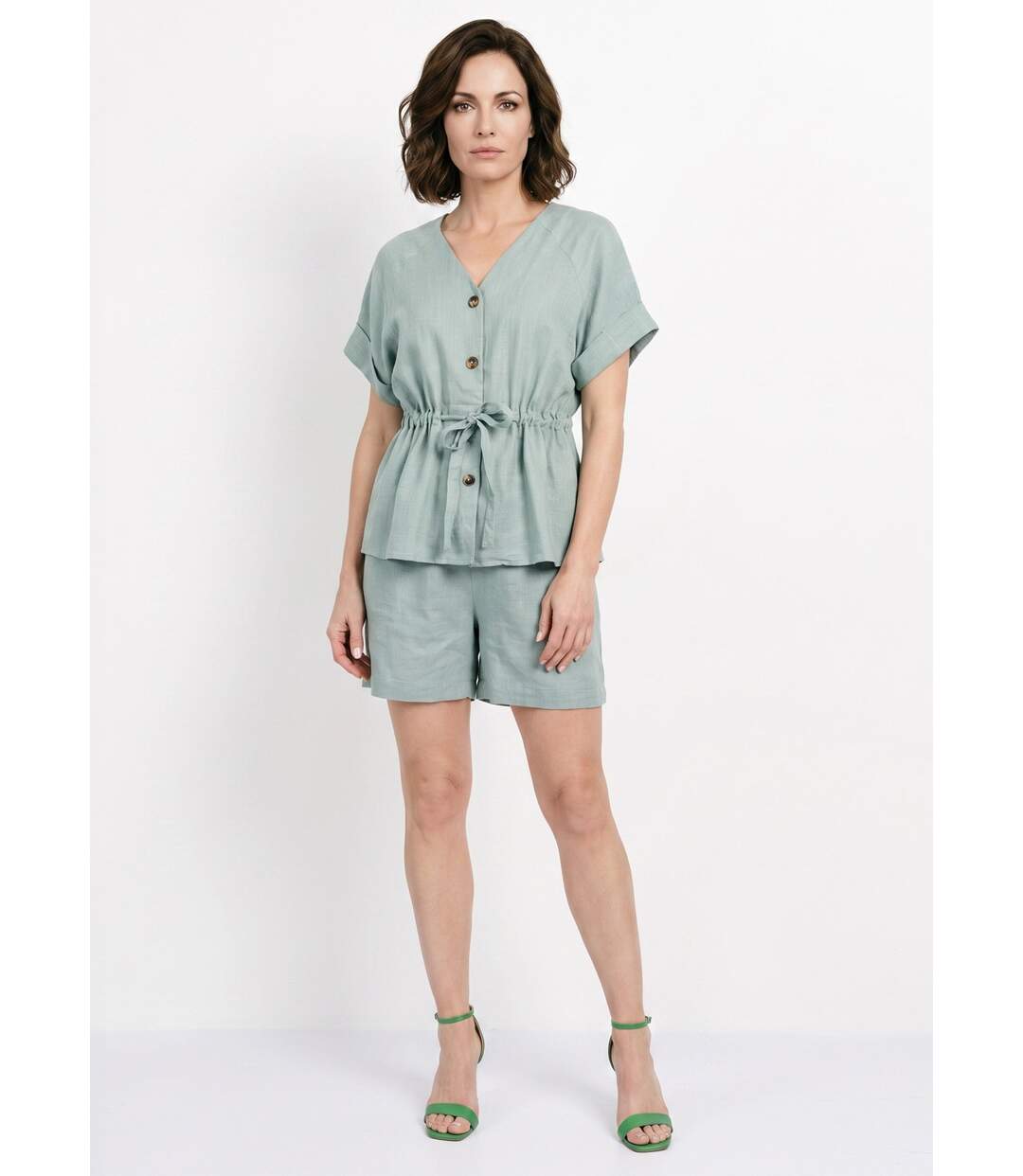Blouse boutonnée et ceinturée, avec lin-3