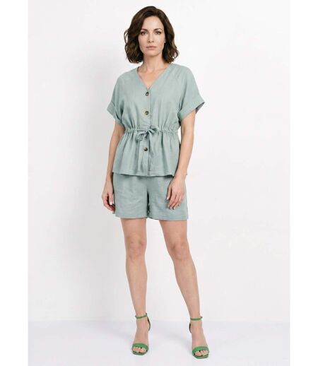 Blouse boutonnée et ceinturée, avec lin