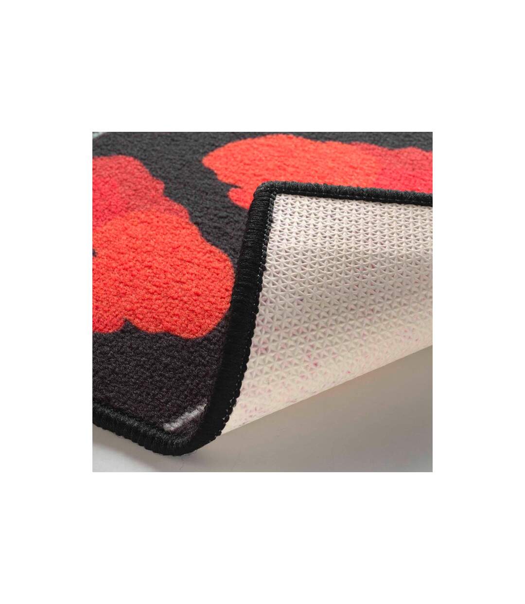 Tapis Déco Imprimé Coquelicots 50x80cm Noir & Rouge-2